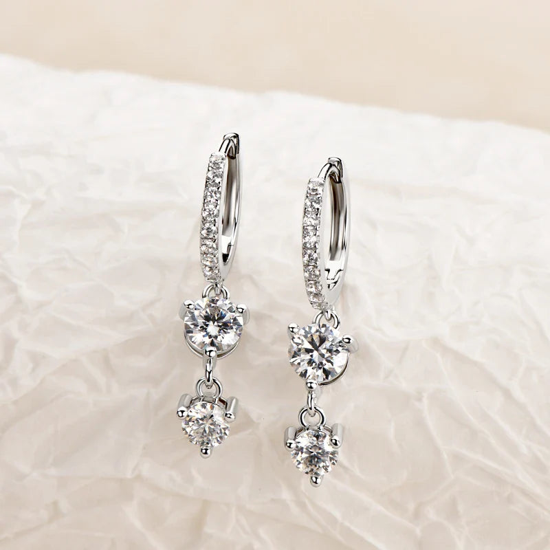925 Sterling Silver Moissanite Hoop Dangle Earrings For Women Wedding Party