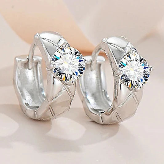 Geometric Moissanite Huggie Hoop Earrings in Sterling Silver