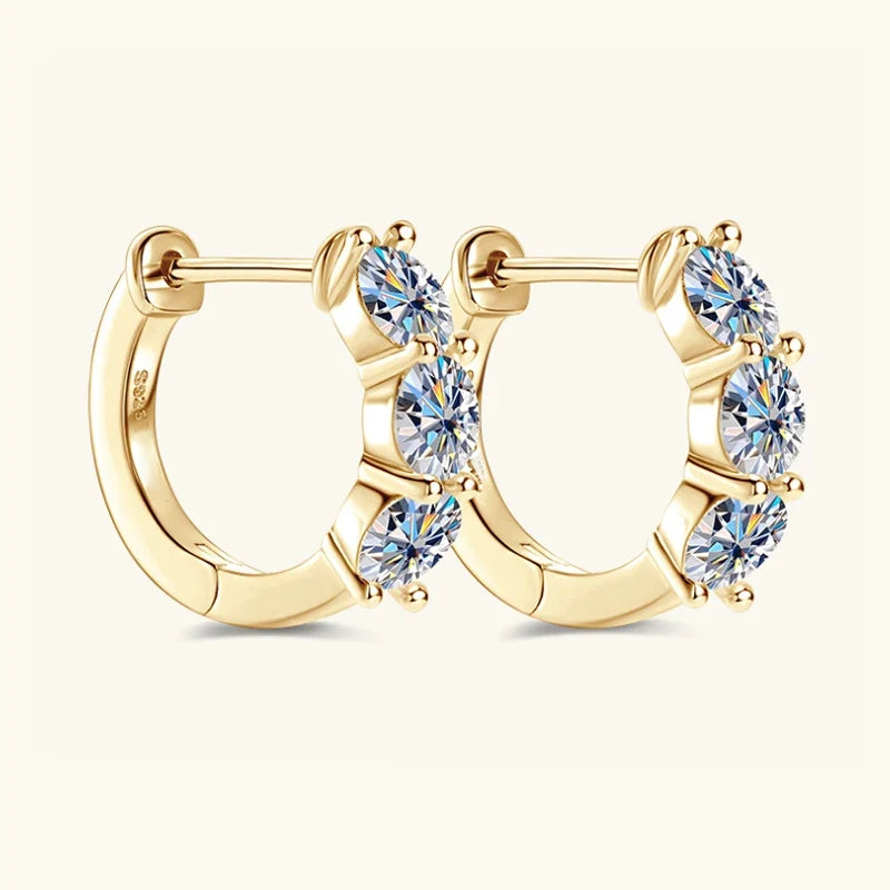 Three-Stone Moissanite Hoop Earrings in Sterling Silver