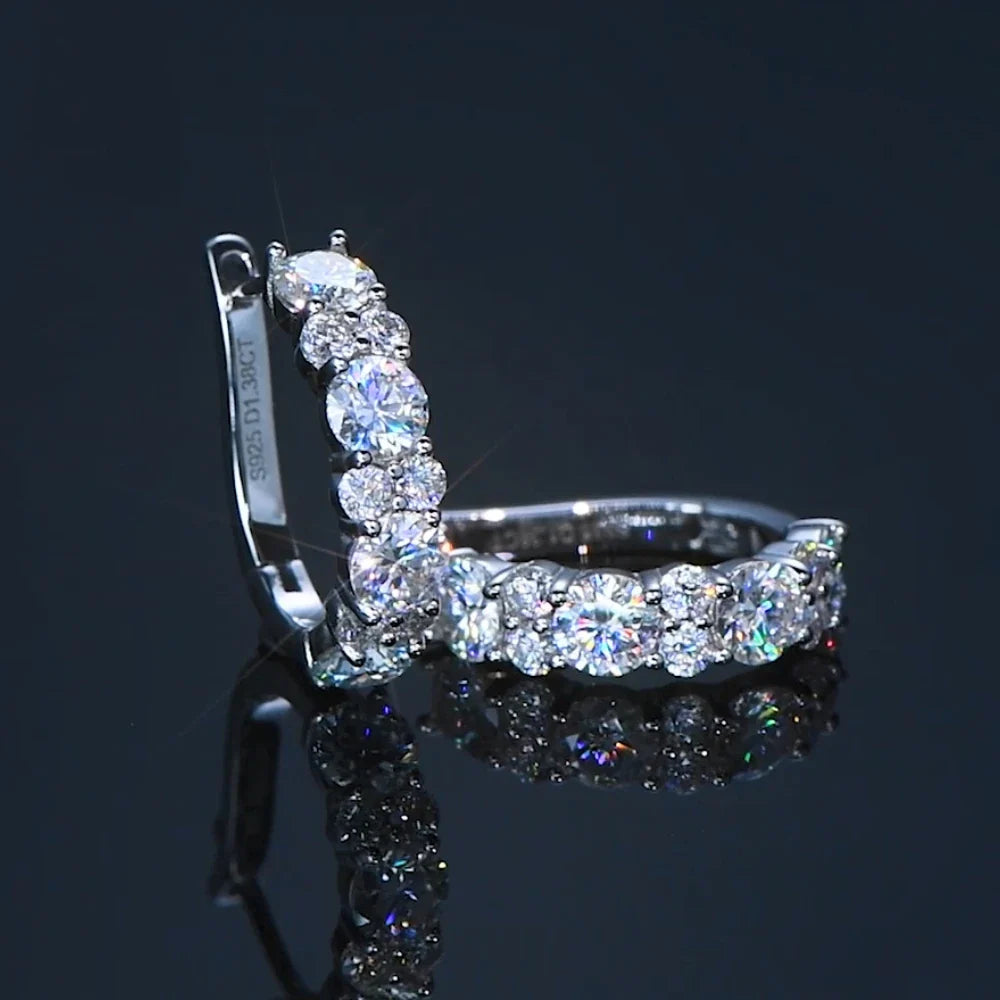 925 Sterling Silver Moissanite Hoop Earrings D Color 2.76CTW Sparkling Wedding