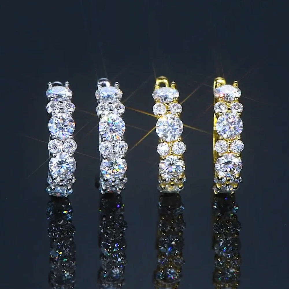925 Sterling Silver Moissanite Hoop Earrings D Color 2.76CTW Sparkling Wedding