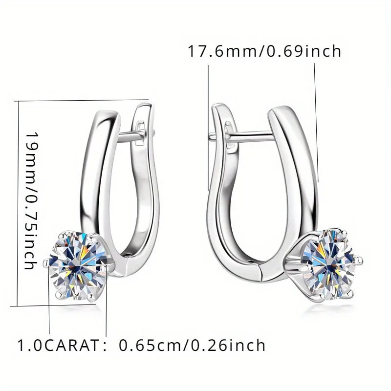 Solitaire Moissanite Leverback Hoop Earrings in Sterling Silver