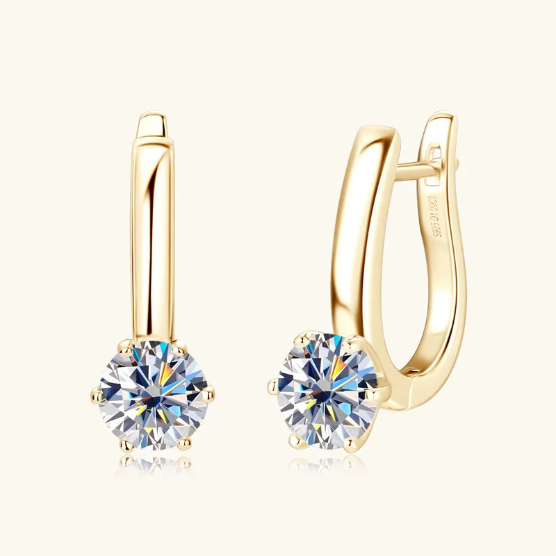 Solitaire Moissanite Leverback Hoop Earrings in Sterling Silver