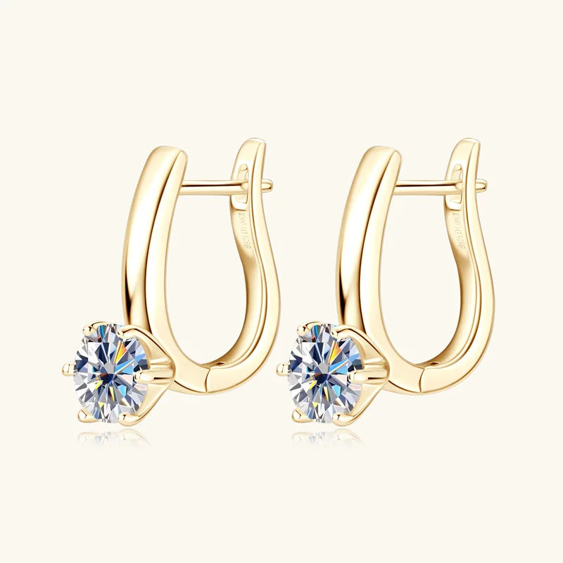 Solitaire Moissanite Leverback Hoop Earrings in Sterling Silver