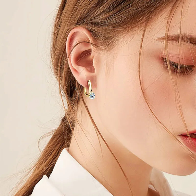 Solitaire Moissanite Leverback Hoop Earrings in Sterling Silver