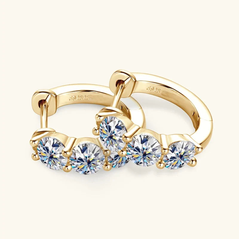 Three-Stone Moissanite Hoop Earrings in Sterling Silver