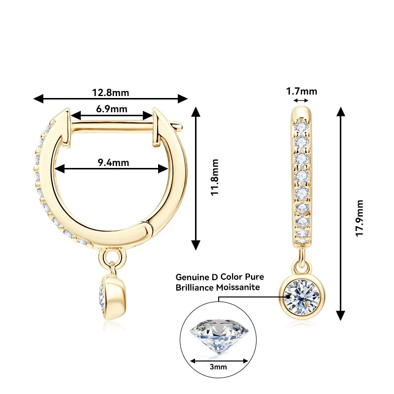 Bezel Drop Moissanite Huggie Earrings in Sterling Silver