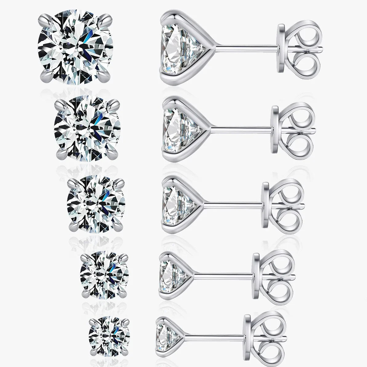925 Sterling Silver Moissanite Round Stud Earrings D Color Sparkling