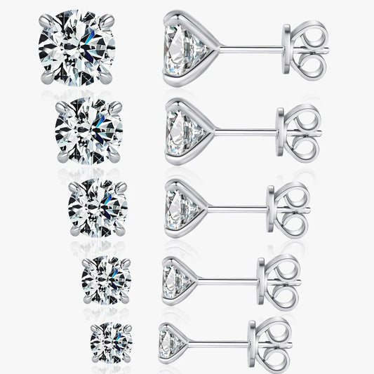 925 Sterling Silver Moissanite Round Stud Earrings D Color Sparkling