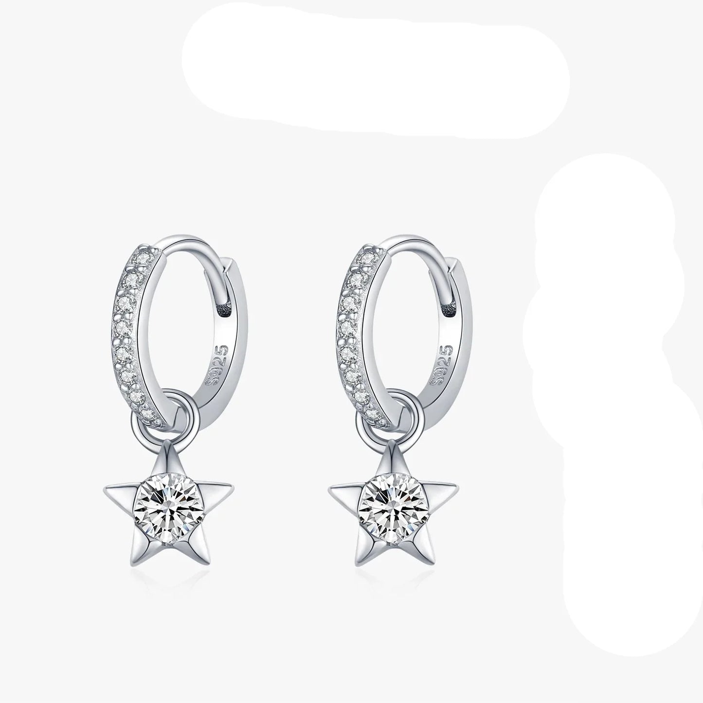 925 Sterling Silver Moissanite Star Hoop Earrings D Color Shiny For Women
