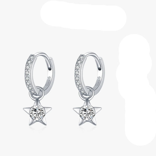 925 Sterling Silver Moissanite Star Hoop Earrings D Color Shiny For Women