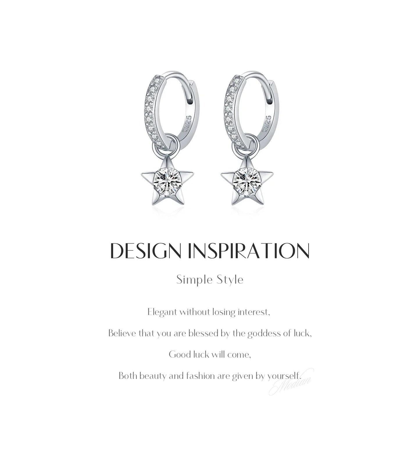 925 Sterling Silver Moissanite Star Hoop Earrings D Color Shiny For Women