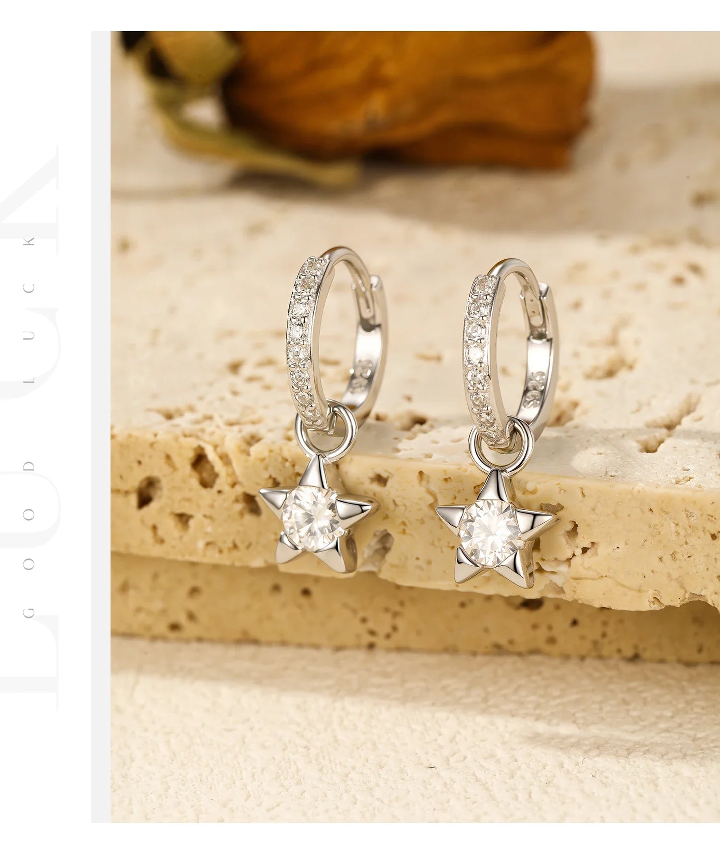 925 Sterling Silver Moissanite Star Hoop Earrings D Color Shiny For Women