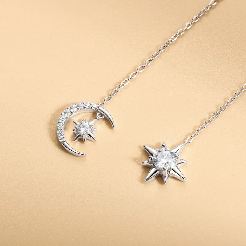 Star & Moon Moissanite Chain Threader Earrings