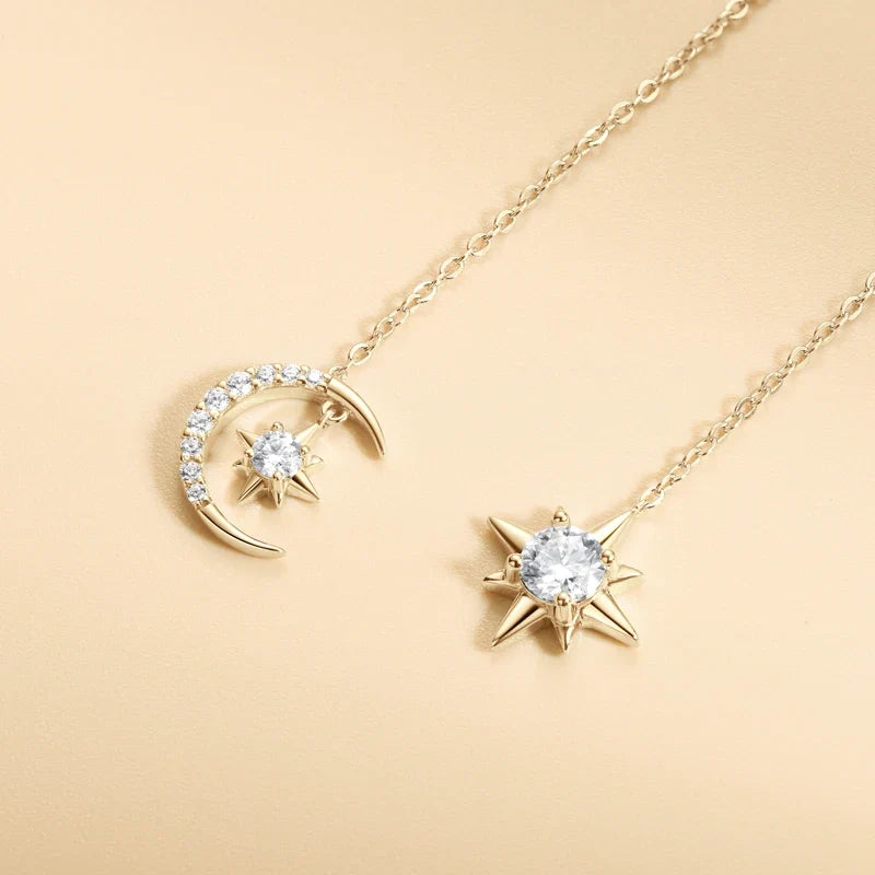 Star & Moon Moissanite Chain Threader Earrings