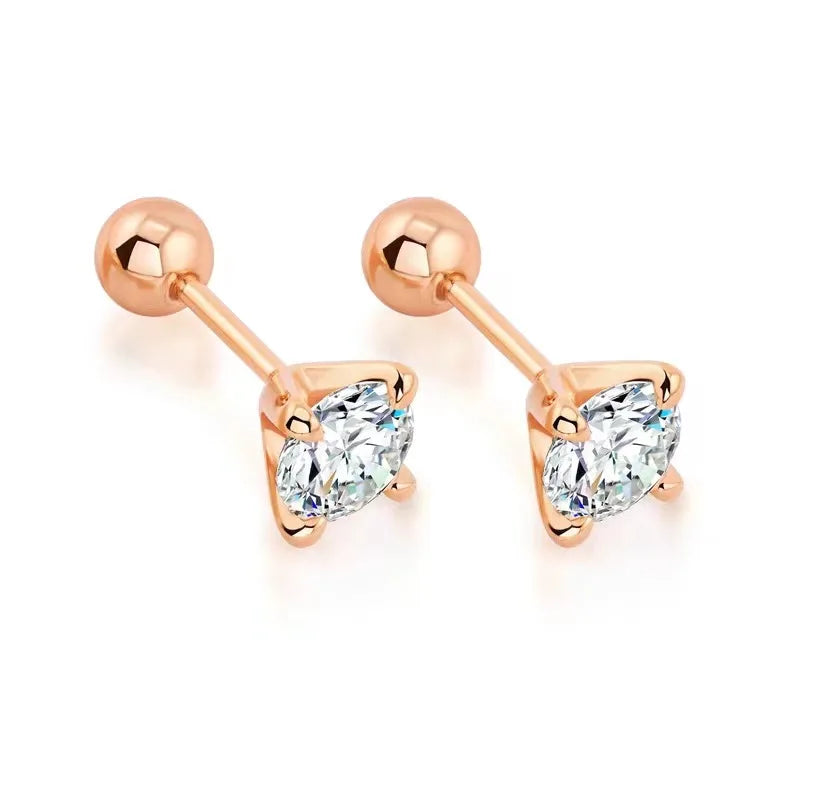 Four-Prong Moissanite Stud Earrings with Screw Ball Backs