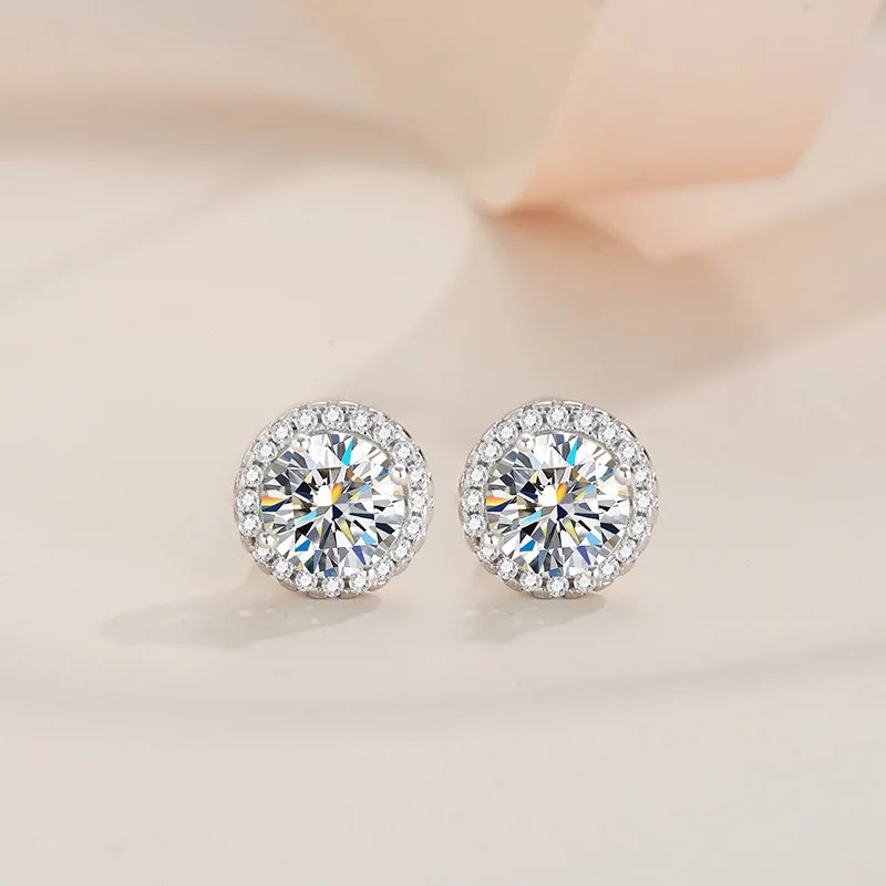 925 Sterling Silver Moissanite Stud Earrings 0.5/1 Ct Round Screw Unisex