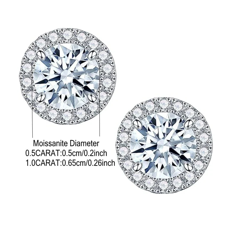 925 Sterling Silver Moissanite Stud Earrings 0.5/1 Ct Round Screw Unisex