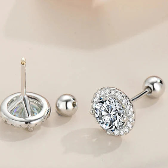 925 Sterling Silver Moissanite Stud Earrings 0.5/1 Ct Round Screw Unisex