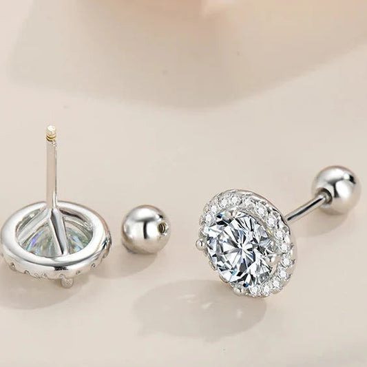 925 Sterling Silver Moissanite Stud Earrings 0.5/1 Ct Round Screw Unisex