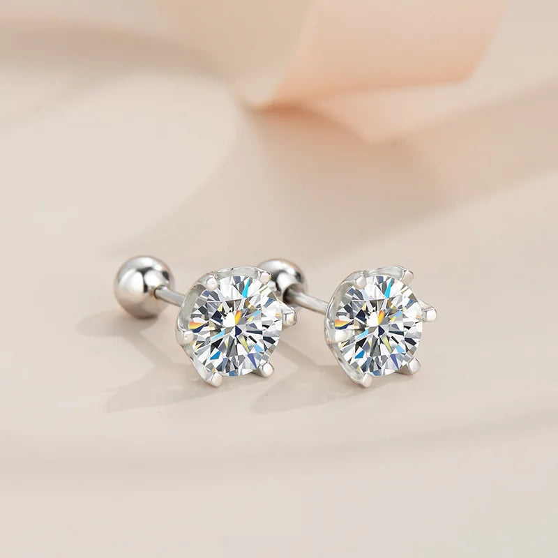 Six-Prong Moissanite Stud Earrings with Screw Ball Backs