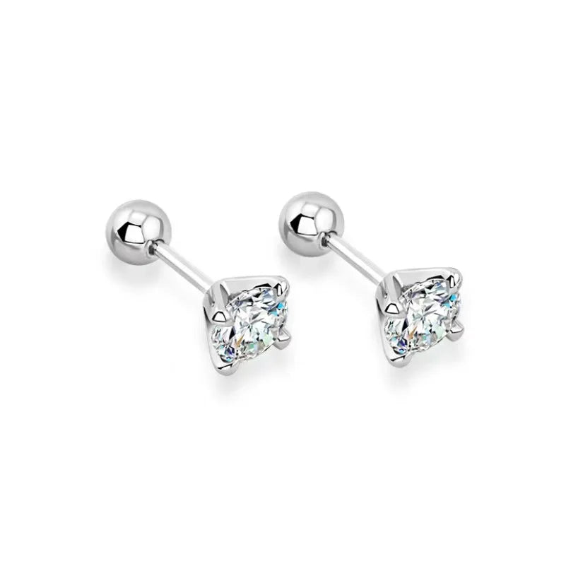 Four-Prong Moissanite Stud Earrings with Screw Ball Backs