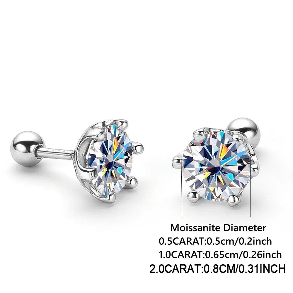 Six-Prong Moissanite Stud Earrings with Screw Ball Backs