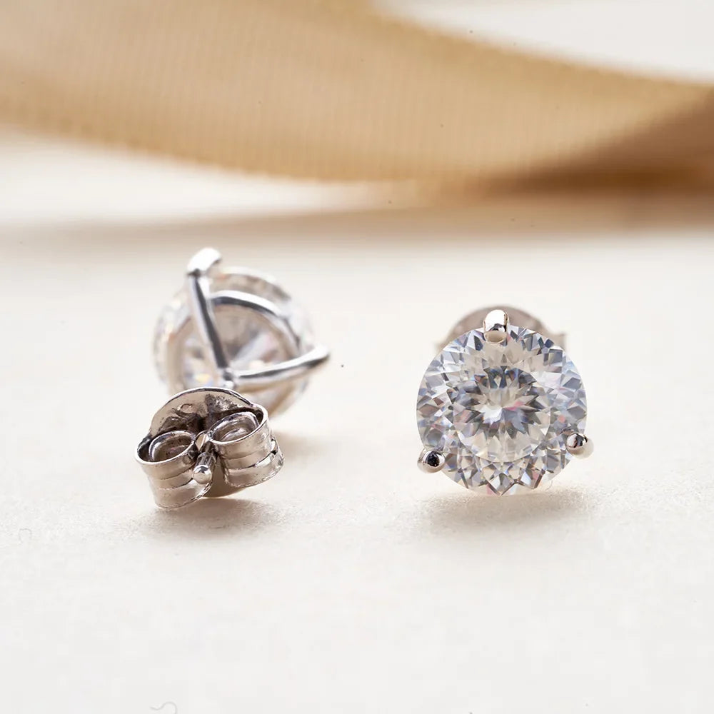 925 Sterling Silver Moissanite Stud Earrings 0.5CT 1CT Women Classic