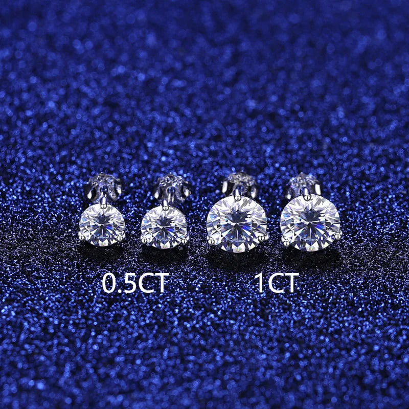 925 Sterling Silver Moissanite Stud Earrings 0.5CT 1CT Women Classic