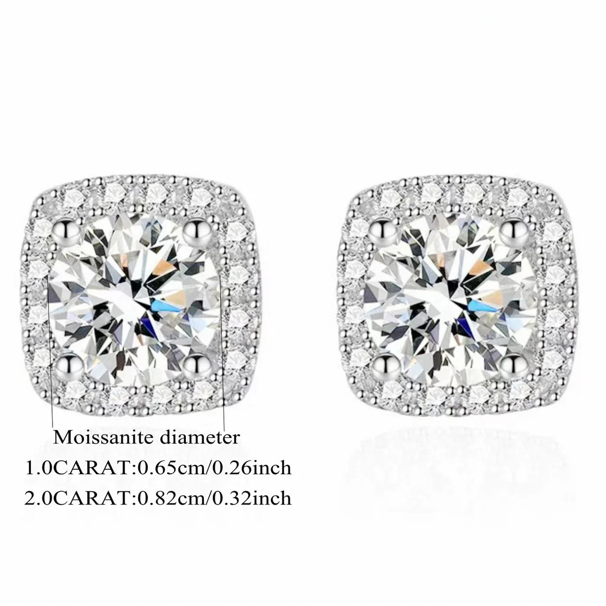 925 Sterling Silver Moissanite Stud Earrings 1-2 Carat Couples Men Women Gift