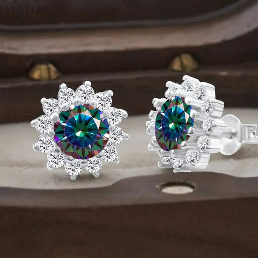 925 Sterling Silver Moissanite Stud Earrings With 1ct Moissanite Pendant