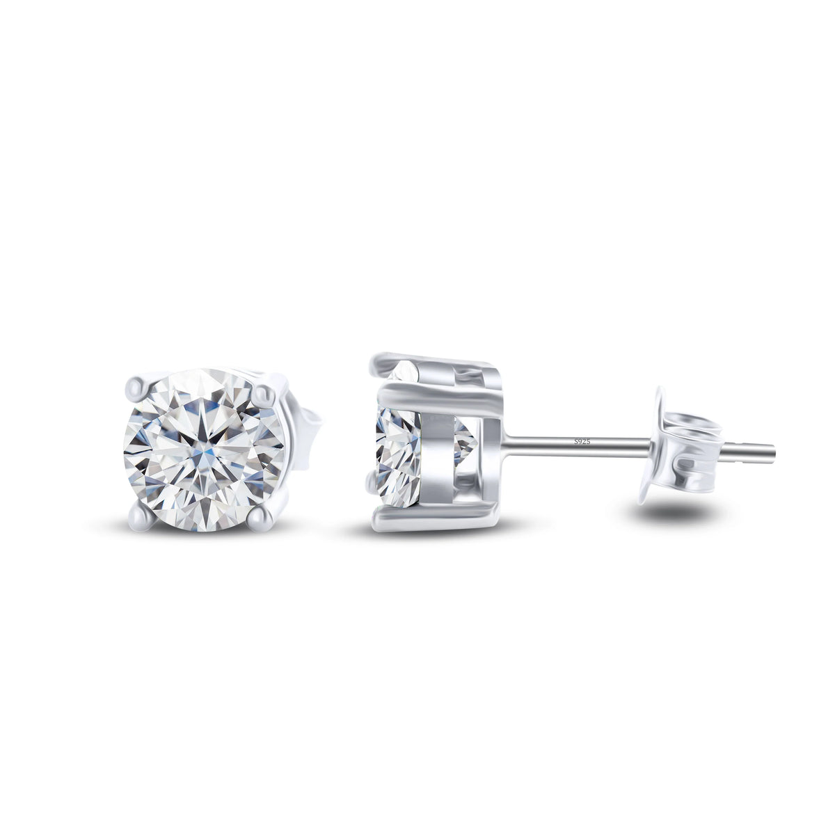 925 Sterling Silver Moissanite Stud Earrings - Round 1ctw Engagement Gift