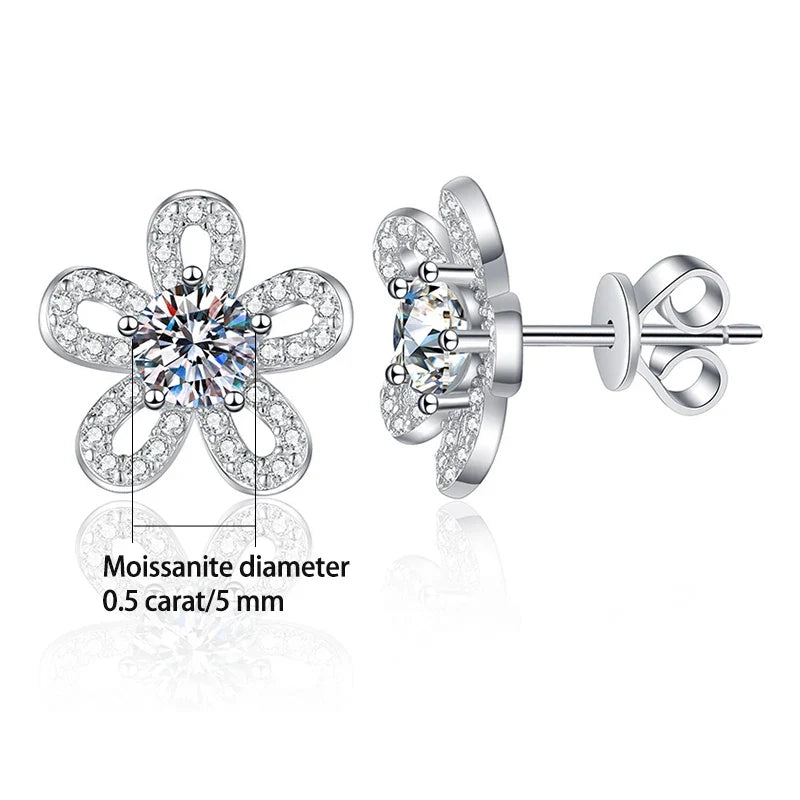 Five-Petal Flower Moissanite Stud Earrings in Silver