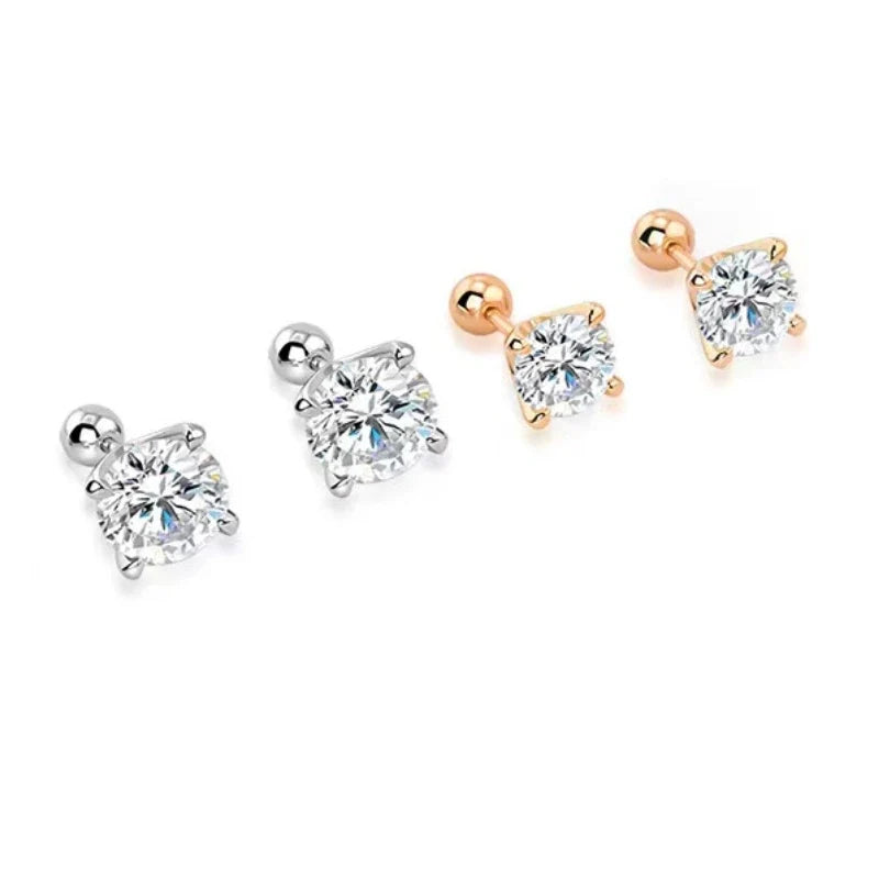 Four-Prong Moissanite Stud Earrings with Screw Ball Backs
