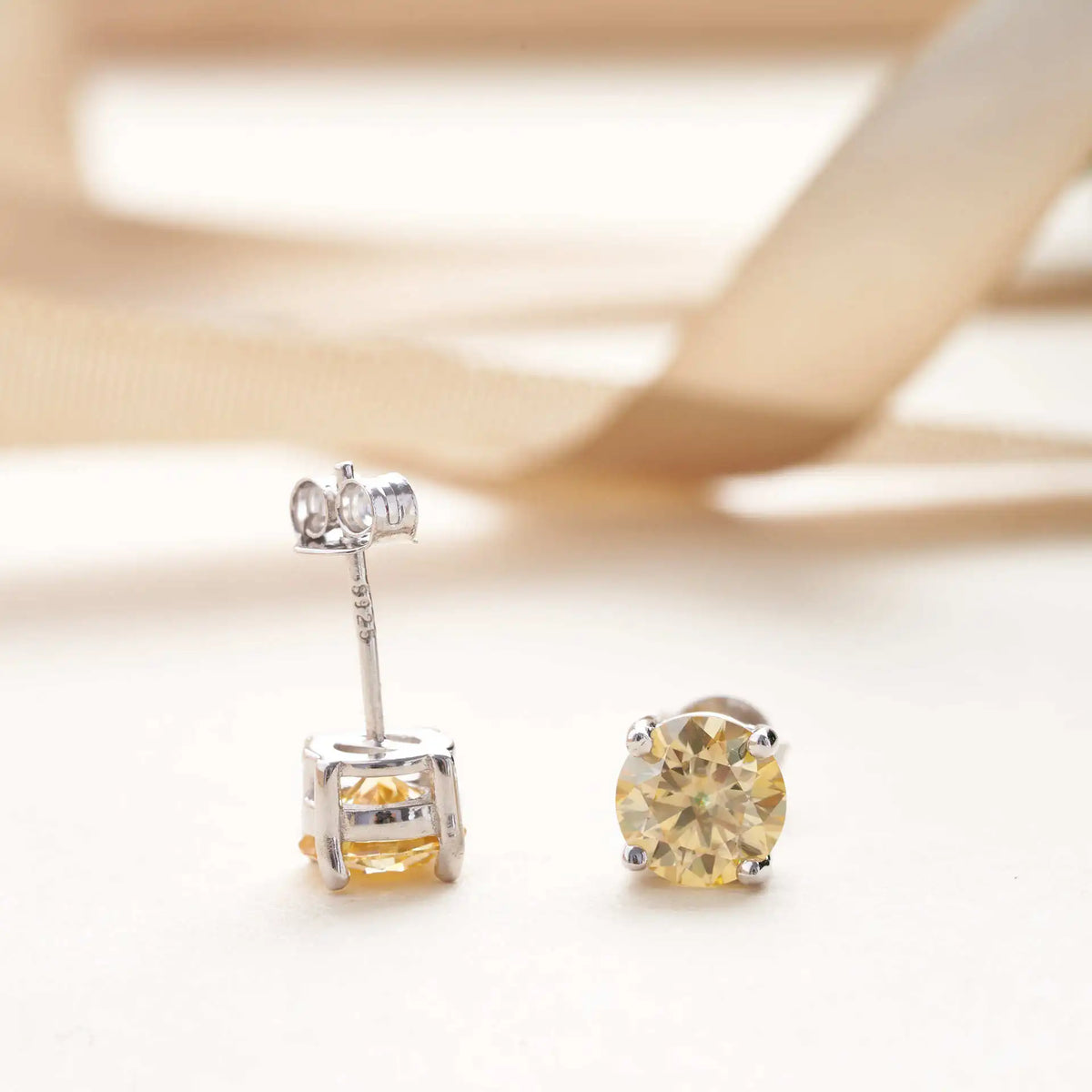 Lemon Yellow Moissanite Stud Earrings in Sterling Silver