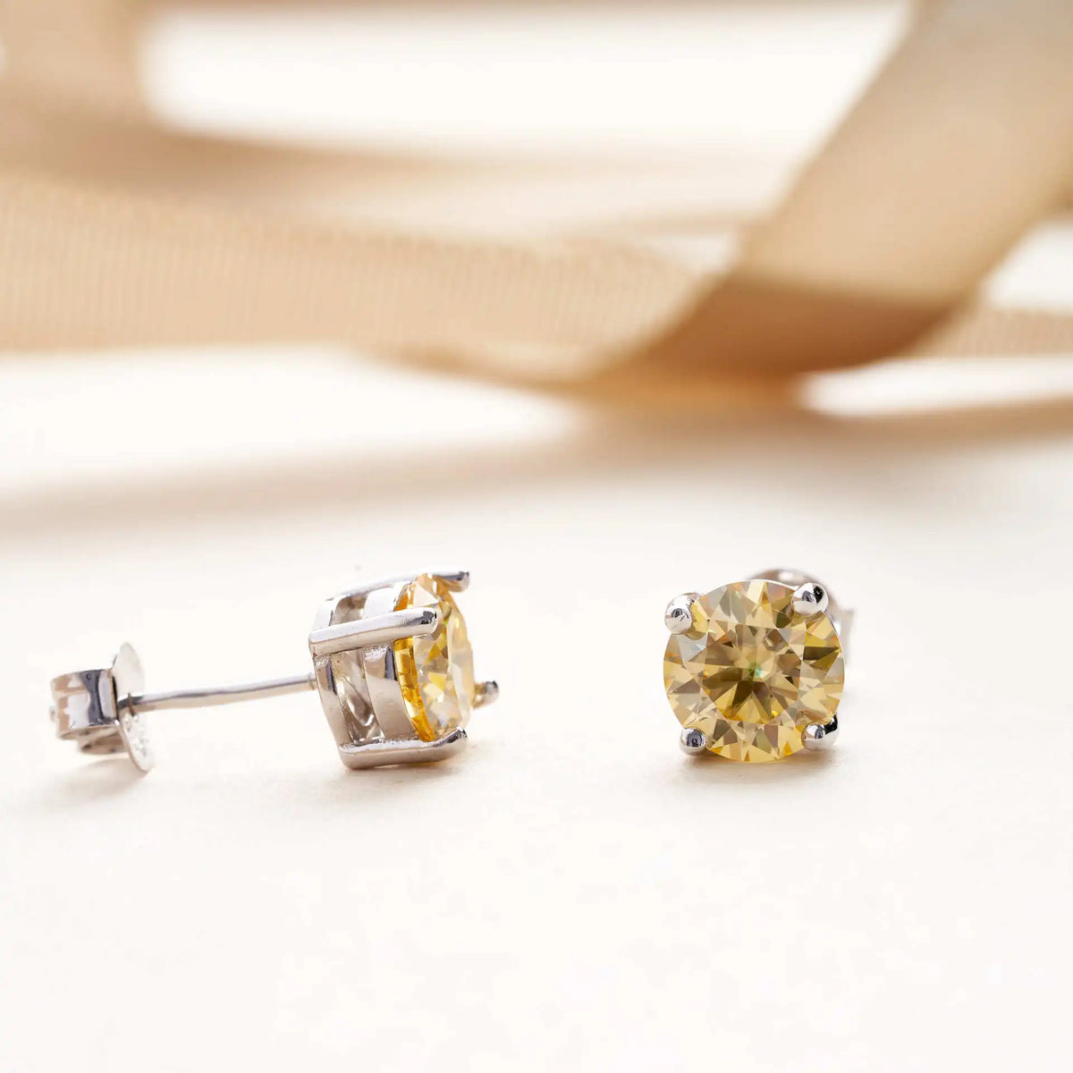 Lemon Yellow Moissanite Stud Earrings in Sterling Silver