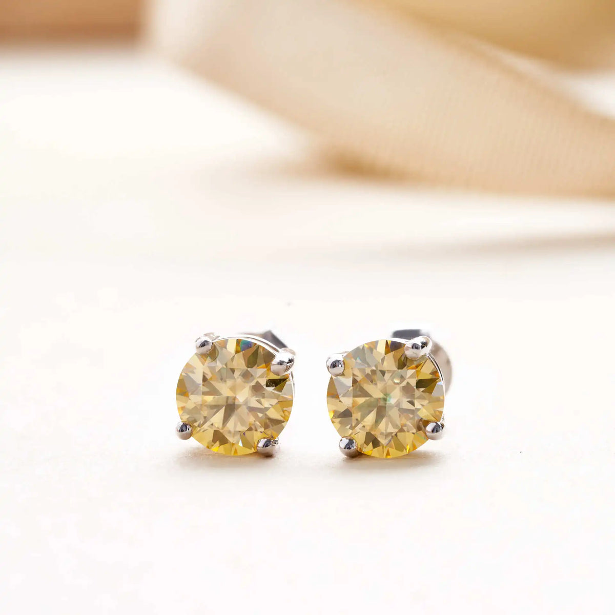 Lemon Yellow Moissanite Stud Earrings in Sterling Silver