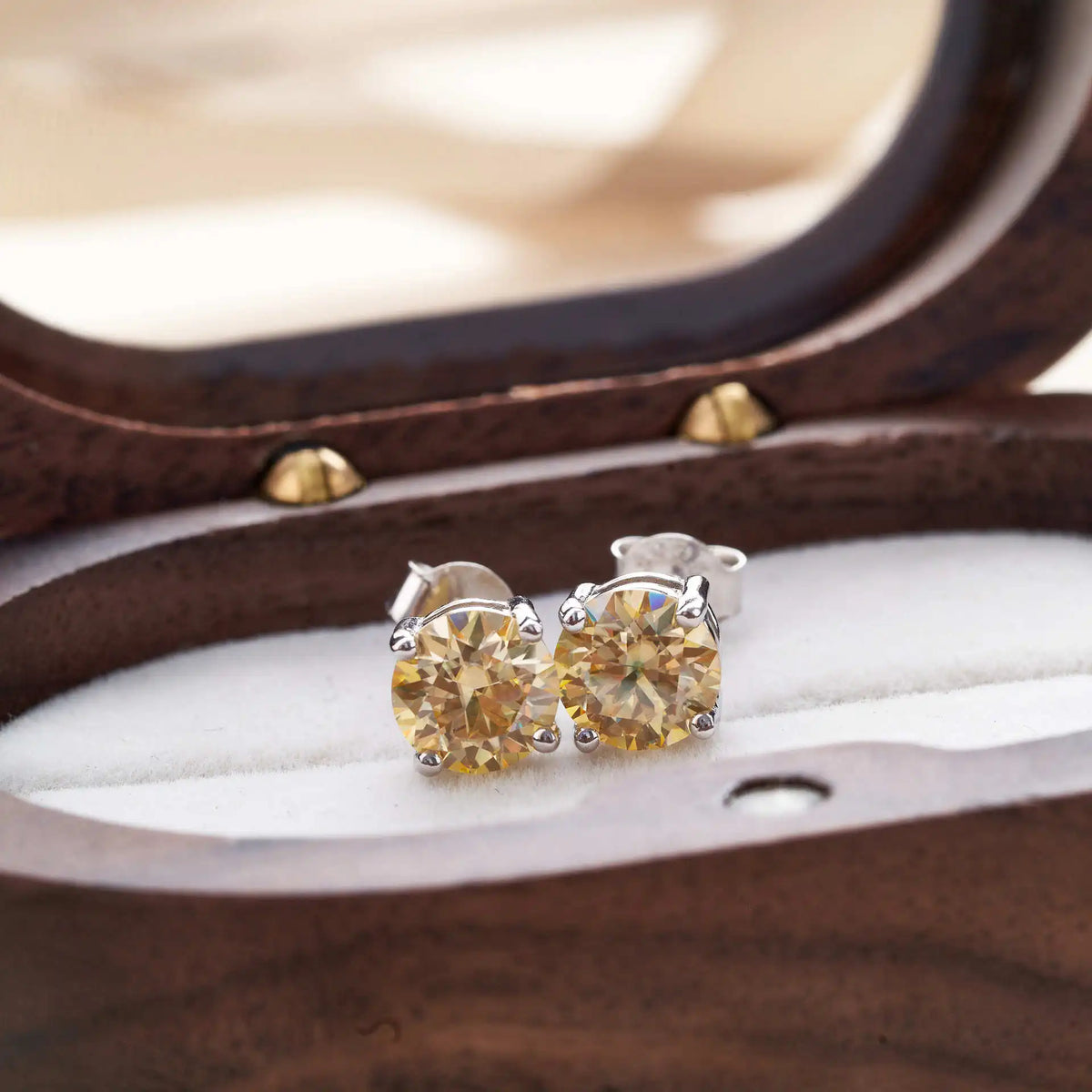 Lemon Yellow Moissanite Stud Earrings in Sterling Silver