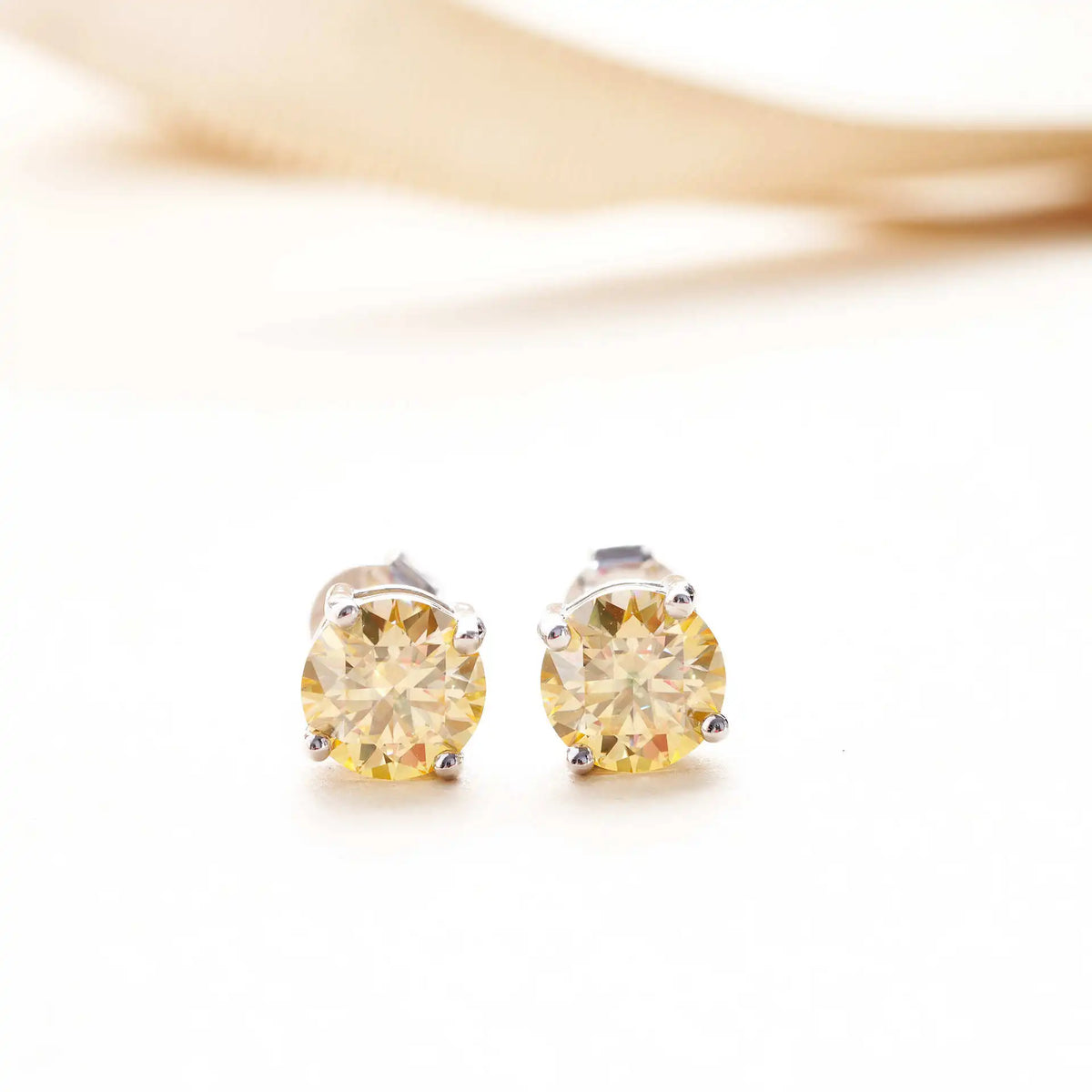 Lemon Yellow Moissanite Stud Earrings in Sterling Silver