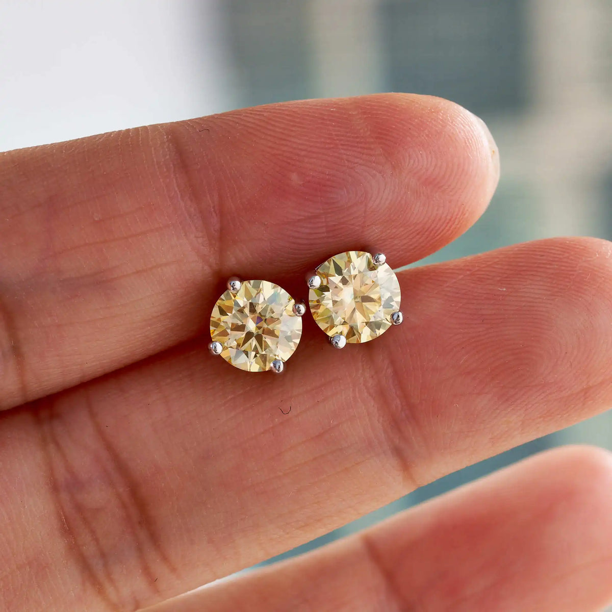 Lemon Yellow Moissanite Stud Earrings in Sterling Silver