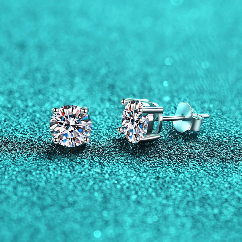 925 Sterling Silver Moissanite Stud Earrings - Round 1ctw Engagement Gift