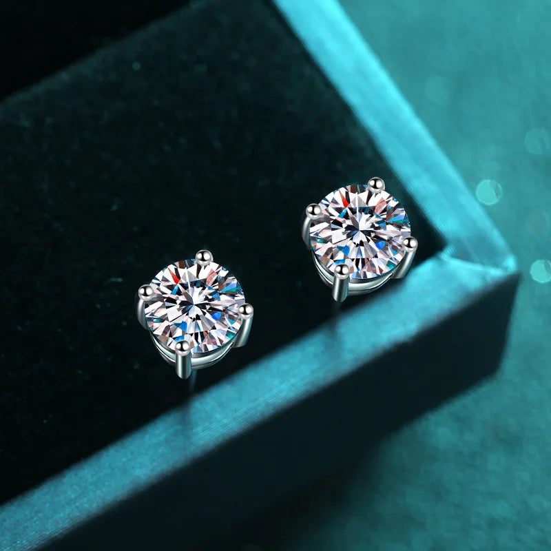 925 Sterling Silver Moissanite Stud Earrings - Round 1ctw Engagement Gift