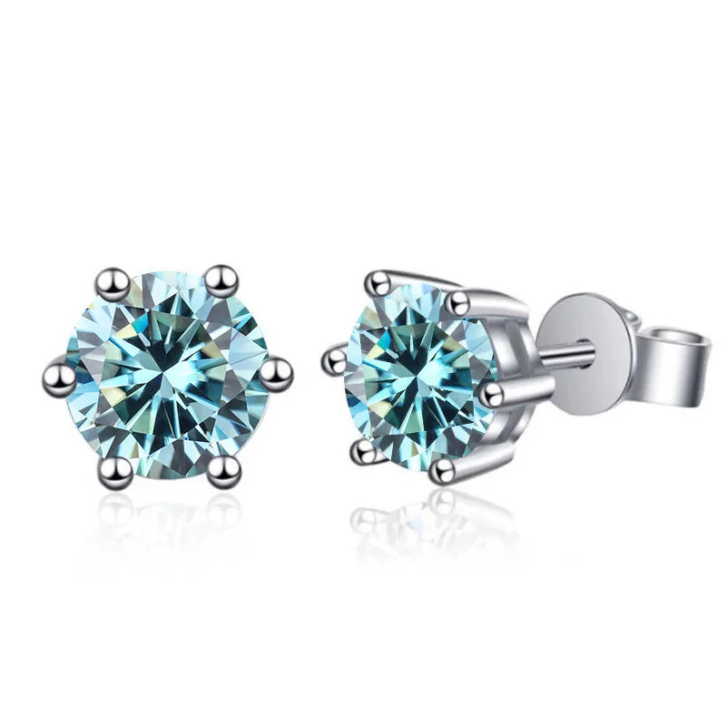 925 Sterling Silver Moissanite Stud Earrings Round VVS1 Pink Yellow Gift