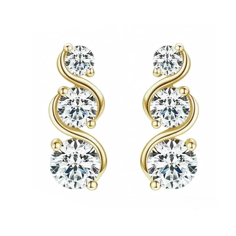 Three-Stone Twist Moissanite Stud Earrings in Sterling Silver