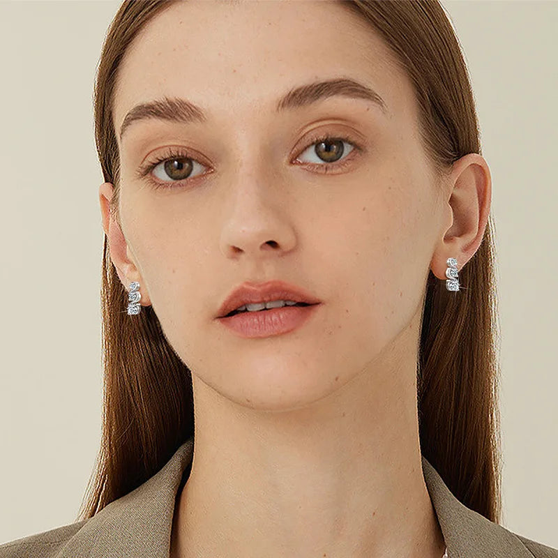 Three-Stone Twist Moissanite Stud Earrings in Sterling Silver