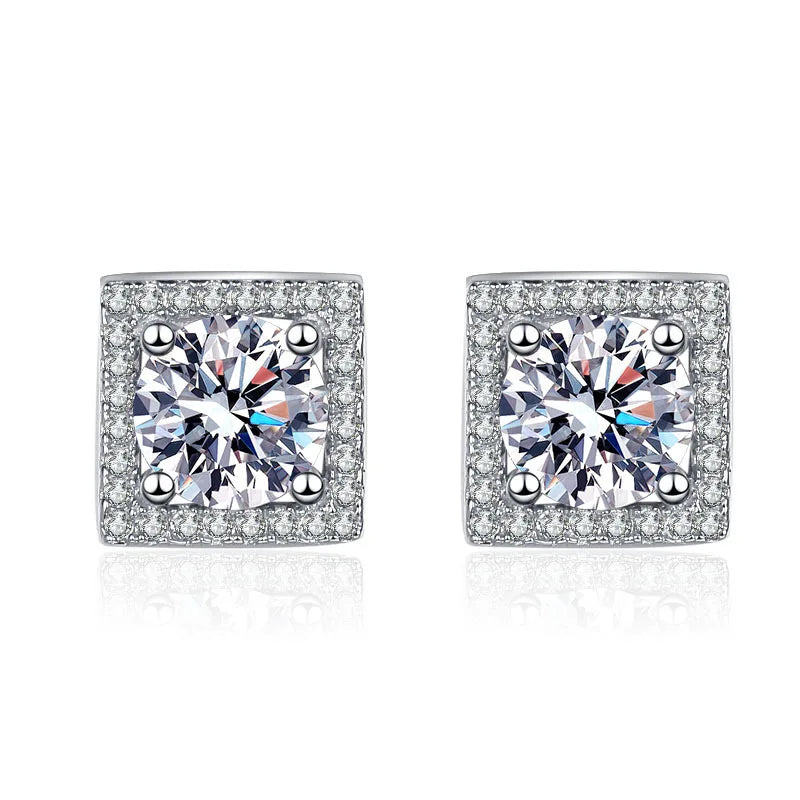 925 Sterling Silver Square Moissanite Stud Earrings 0.5-1 Ct Couples