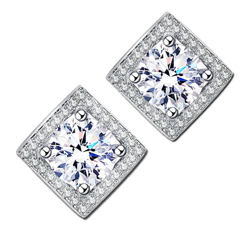 925 Sterling Silver Square Moissanite Stud Earrings 0.5-1 Ct Couples