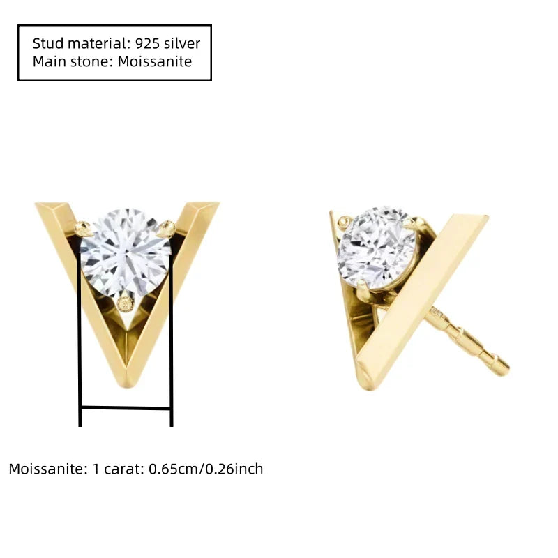 V-Shaped Moissanite Stud Earrings in Sterling Silver