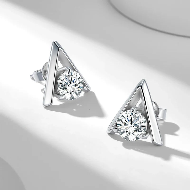 V-Shaped Moissanite Stud Earrings in Sterling Silver
