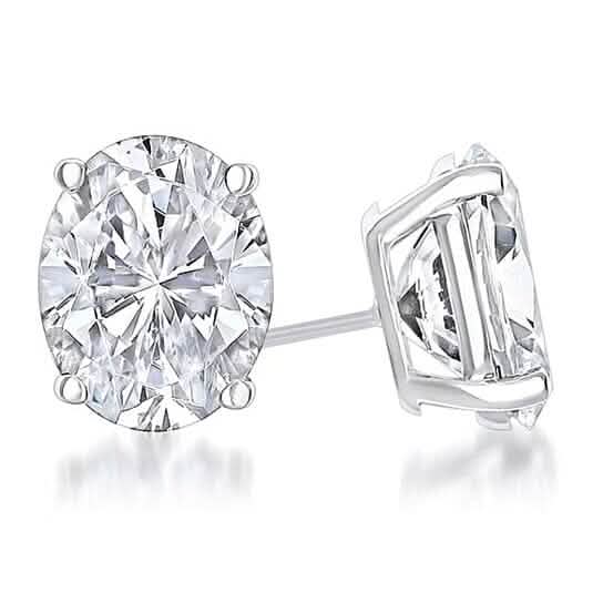 925 Sterling Silver White 4-Prong Basket Oval Stud Earrings
